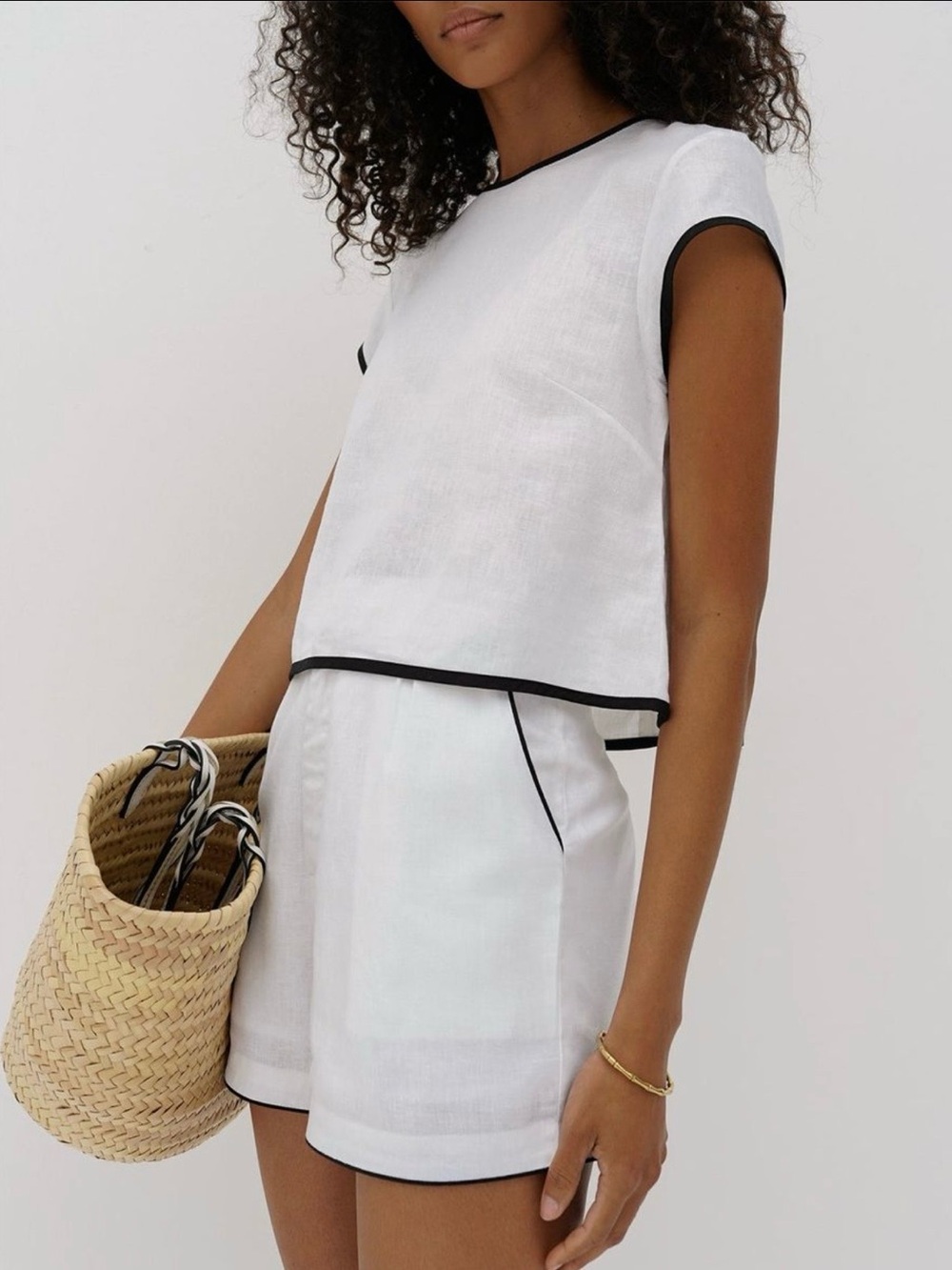 Commense White High Waist Short Set with Black Trim - Picture 3 of 7